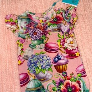 Posh peanut tea party pink ruffle short sleeve romper nwt 18-24 month